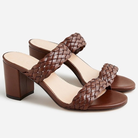 J. Crew Women’s Lucie Brown Woven Braided Leather Slip On Heeled Sandals Classic - Picture 1 of 12